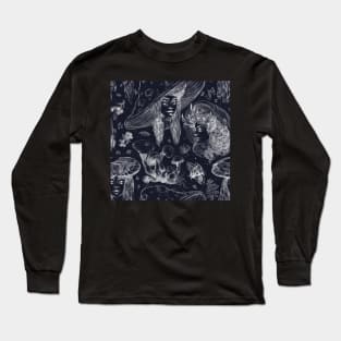 Goth mushroom girl with horns and eyes moth Long Sleeve T-Shirt